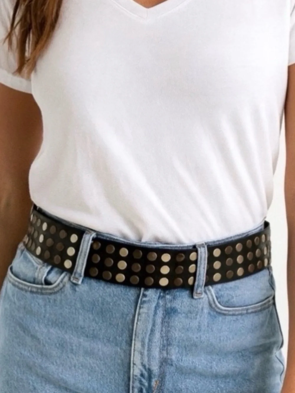 Vintage black belt with silver and rusted Studs streetwear grunge vibe
